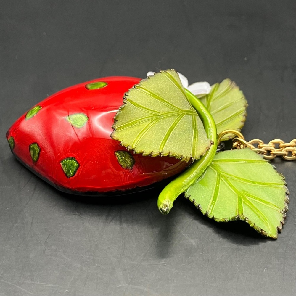 Cilea Paris Designer Strawberry Pendant Necklace – French Artisan Resin Jewelry - Picture 6 of 9